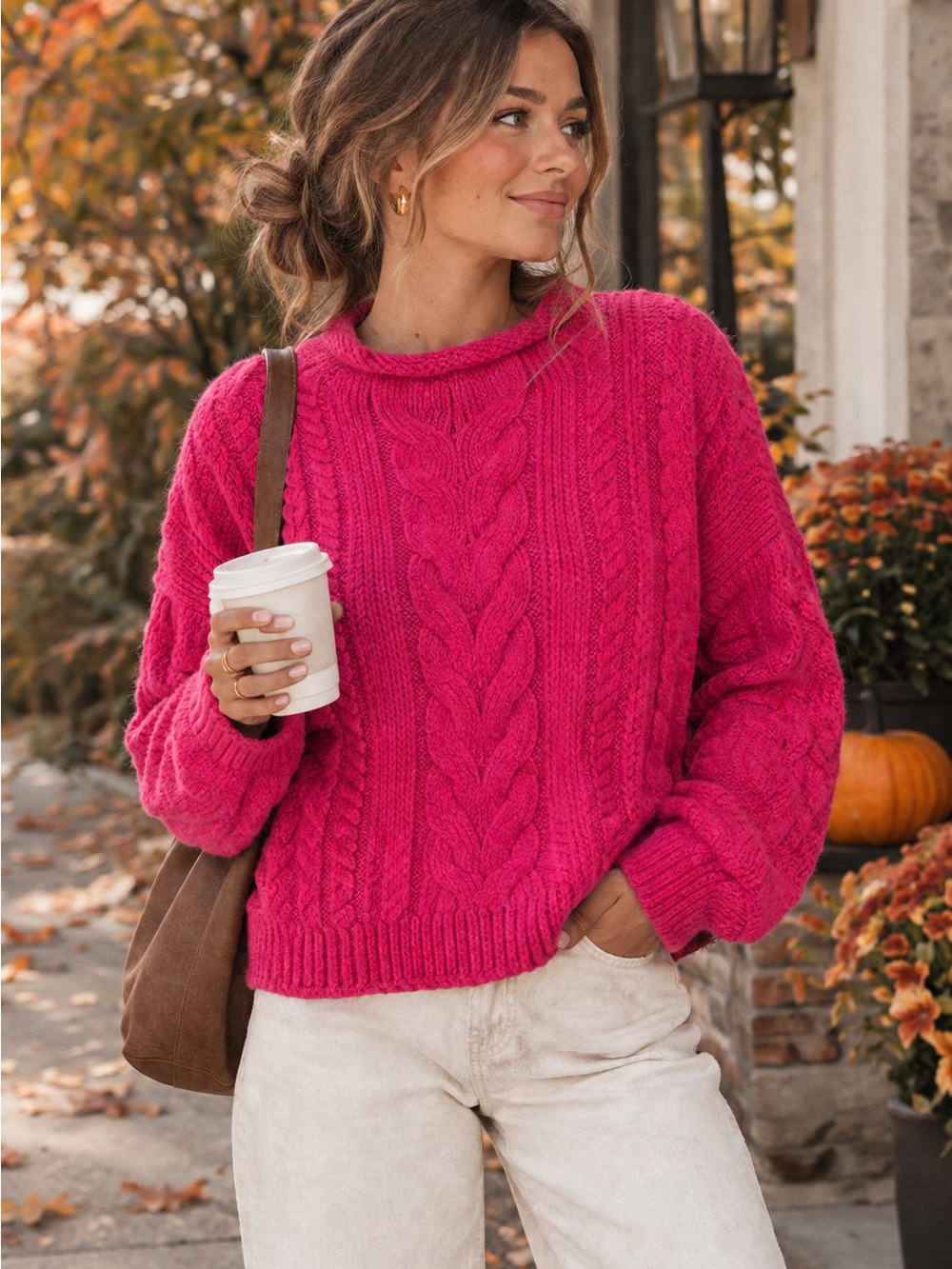 Pilcro Anthropologie Cable Knit Cropped Chunky Sweater M Oversized Boat Neck - Picture 10 of 10